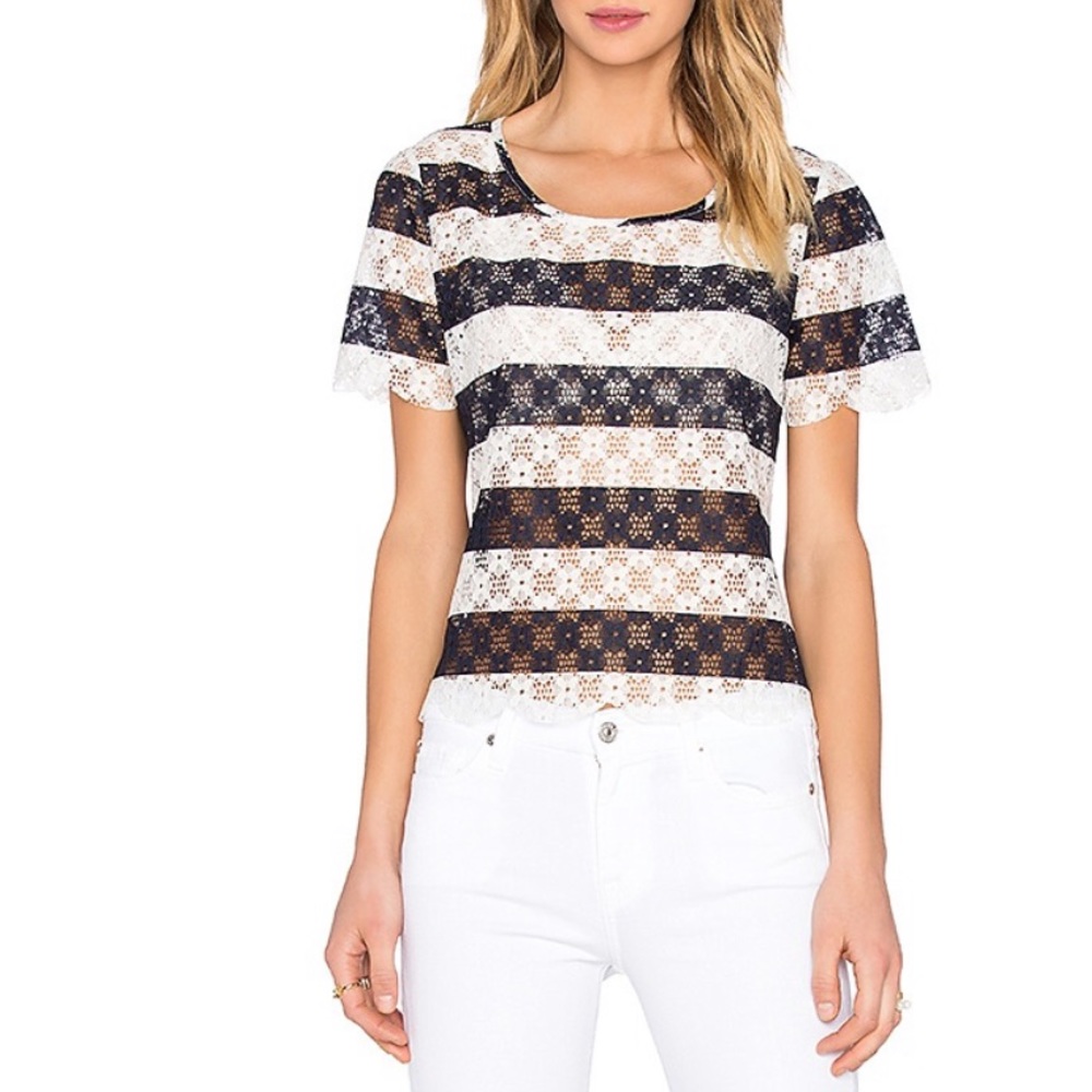 BCBG - Crochet embroidered stripes top